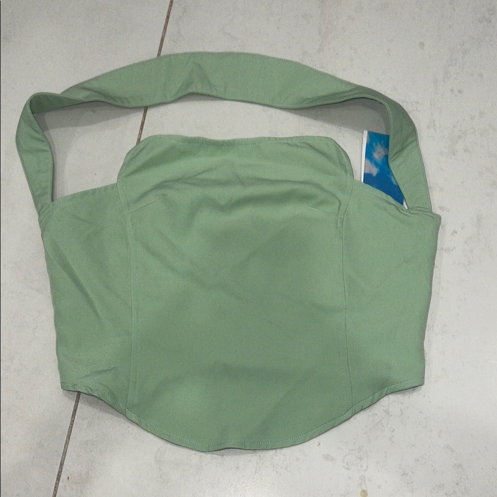 Sage Green Halter Crop Top with Wide Strap